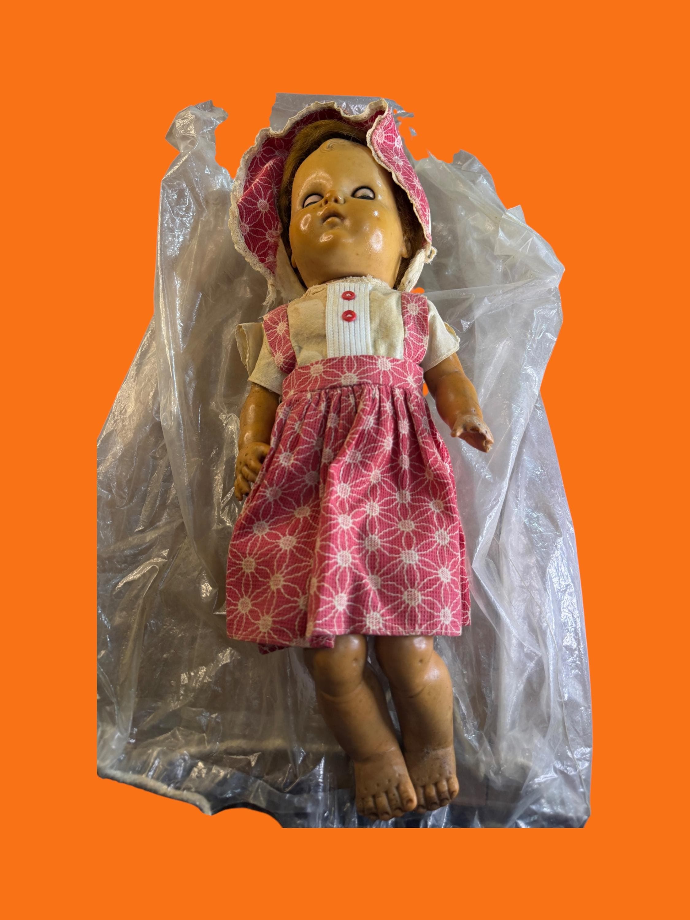 Vintage 1930s-40s Horsman Composition Rubber Baby Doll Sleep Eyes Original Dress - Image 1