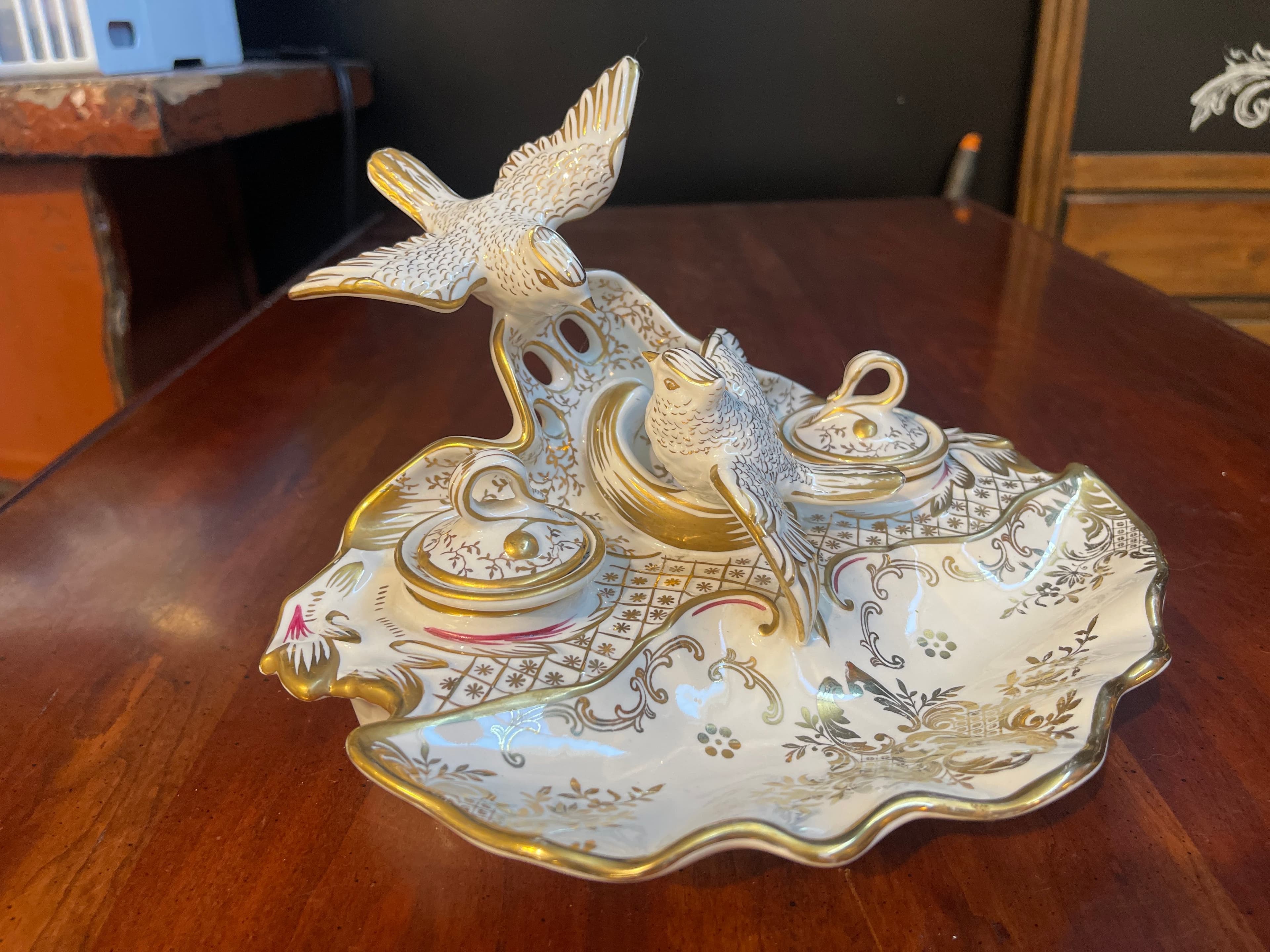 Vintage Decorative Porcelain Dish with Bird Figurines