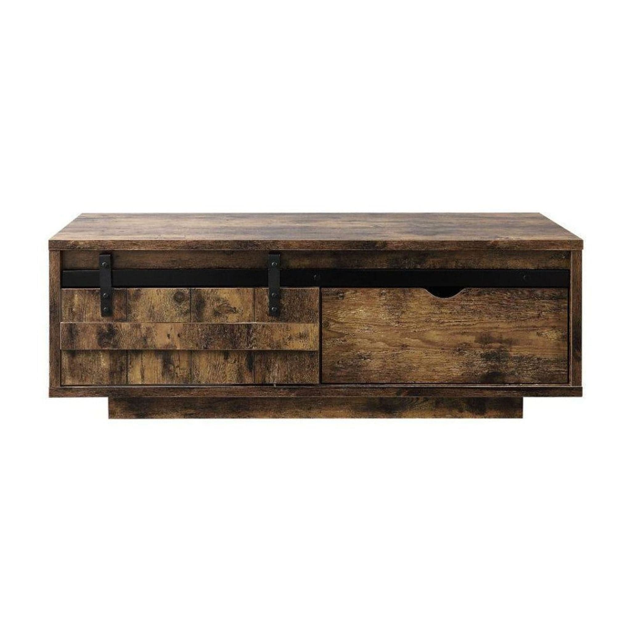 Chickanaw Rustic Oak Coffee Table with Sliding Barn Door - Image 1