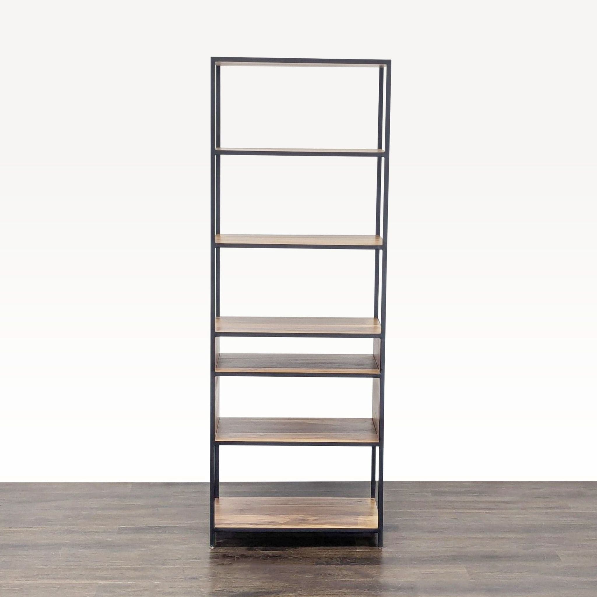 Crate & Barrel Knox Modern 5-Tier Industrial Bookshelf with Metal Frame and Wood Shelves - Image 1