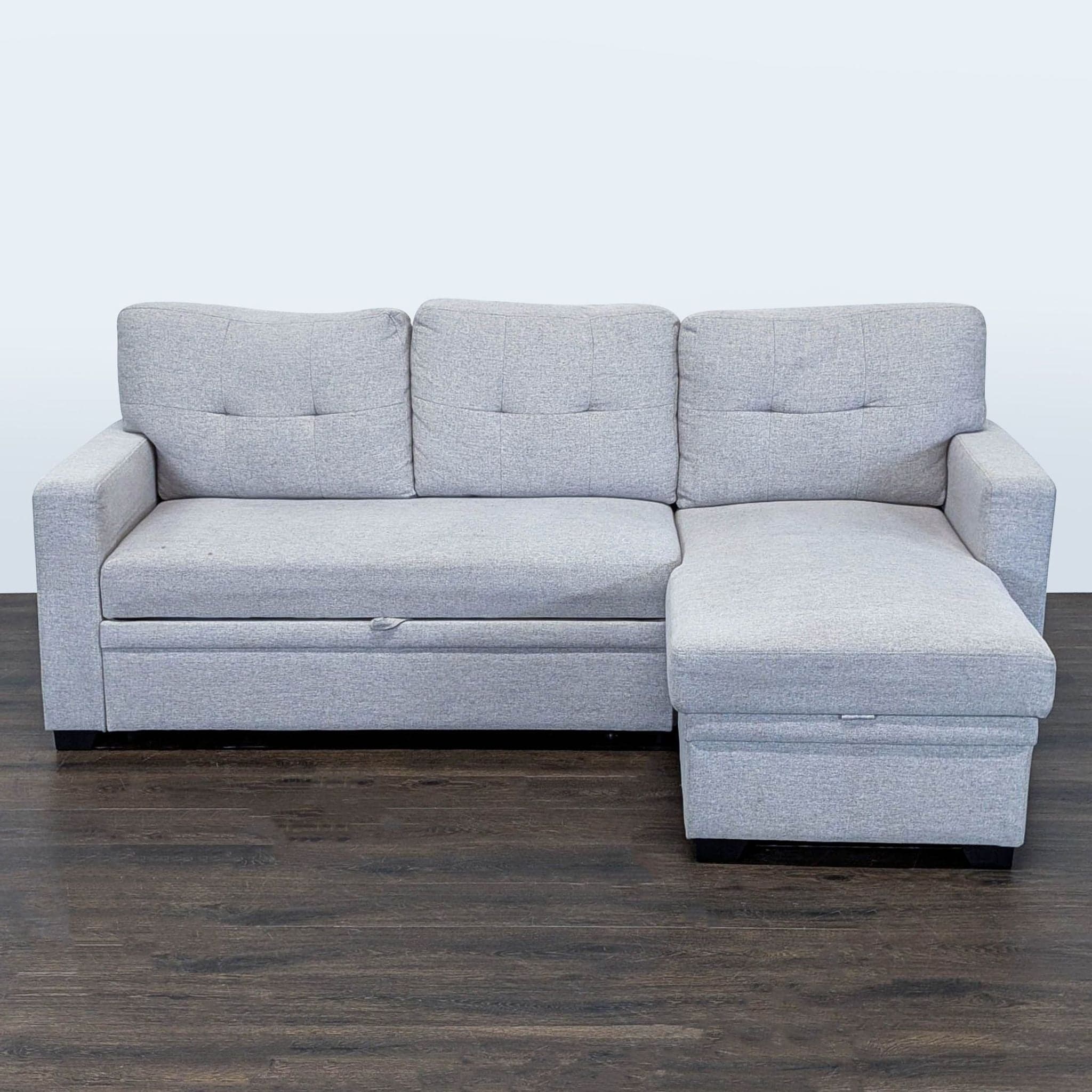 Light Gray Sectional Sofa with Pull-Out Bed and Storage Chaise - Image 1