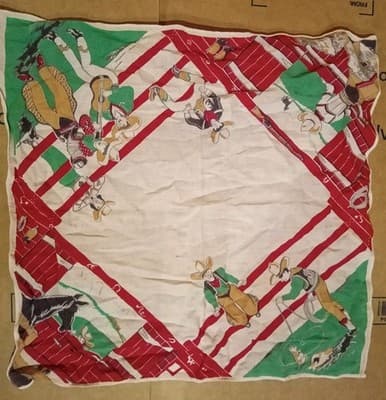 Vtg 1950s Kids Cowboy Rodeo Handkerchief Novelty Print Western 12" x 12.5" - Image 1