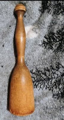 Antique Primitive Wooden Potato Masher 11" Hand Turned Farmhouse Kitchen Tool - Image 1