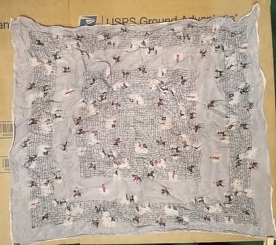 Vtg 1950s Silk Handkerchief Pocket Square Horse & Equestrian Paddock Blue 12" - Image 1