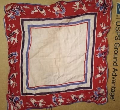 Vtg. 1950s Novelty Handkerchief Swing Dancers & Music Notes Red White Blue 11" - Image 1