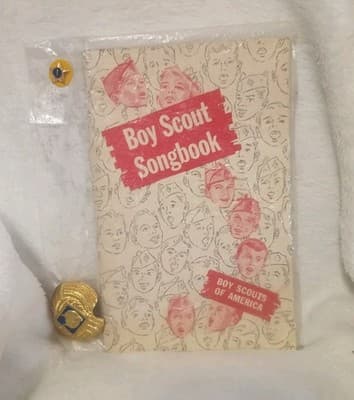 1950s Cub Scout Lot: 1956 BSA Songbook, Wolf Slide (Clasp Back) & Service Star - Image 1