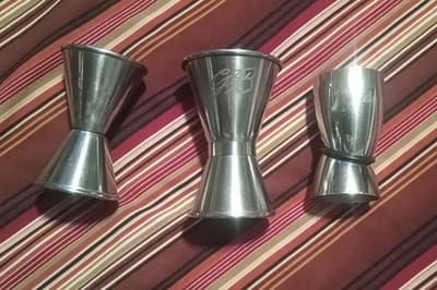 Professional 3-Piece Stainless Steel Jigger Set 1/2oz – 2oz – Godinger GB Etched - Image 1