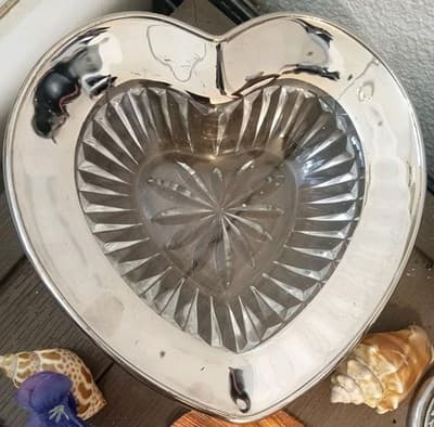 Vintage Mikasa Desire Crystal Heart Candy Dish - Silver Plated Trim 7.5" - Image 1