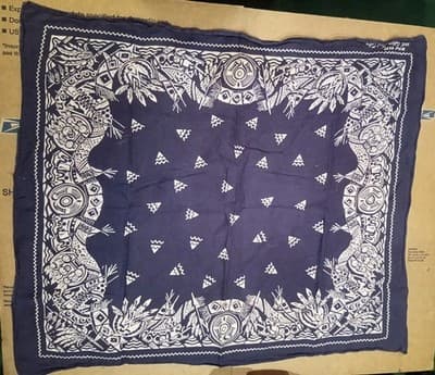 Vtg 50s Native American Print Bandana WPL 9939 Single Selvedge Fast Color Navy - Image 1