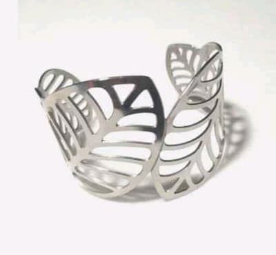 Stainless Steel Leaf Cuff Bracelet Silver Hollow Cutout Non-Tarnish Modern - Image 1