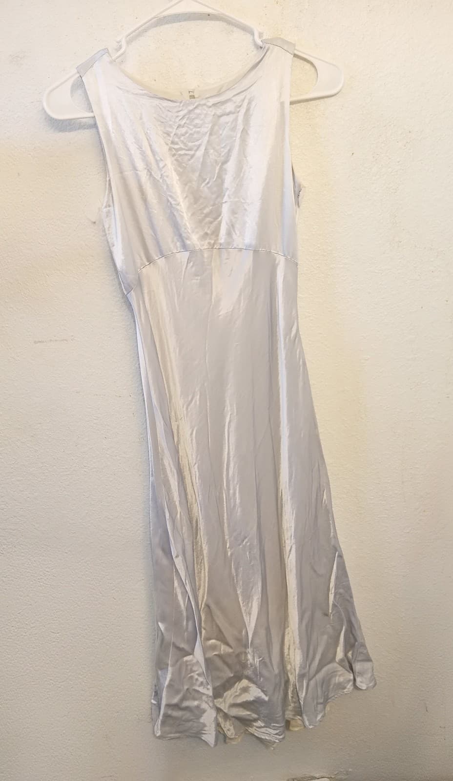 Vintage 90s Monkey Wear Silver Rayon Satin Maxi Dress - Size 16 (Fits XS/S) - Image 1