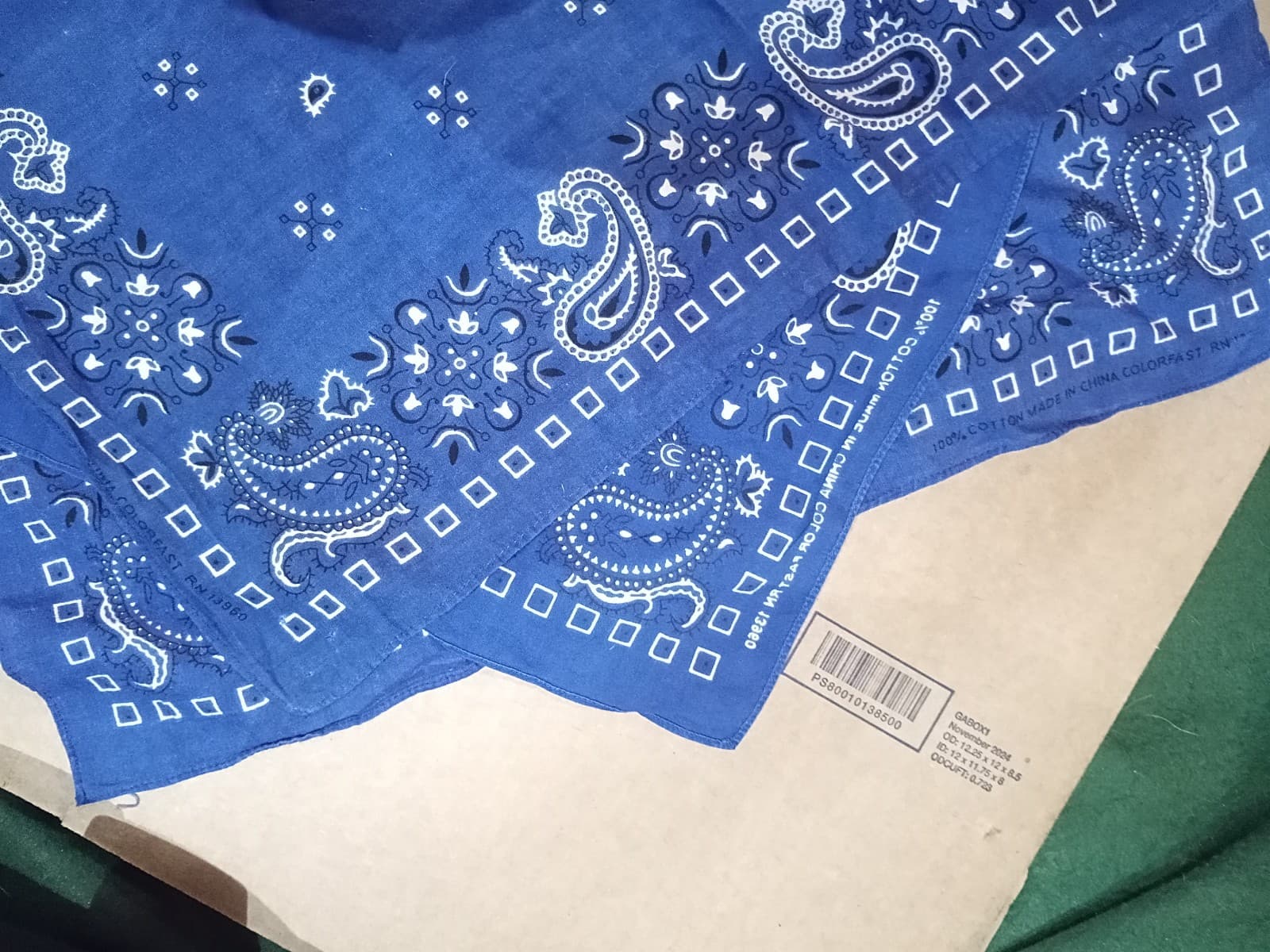 Lot of 3 Vintage Style Blue Paisley Bandanas 100% Cotton RN 13960 Made in China - Image 1