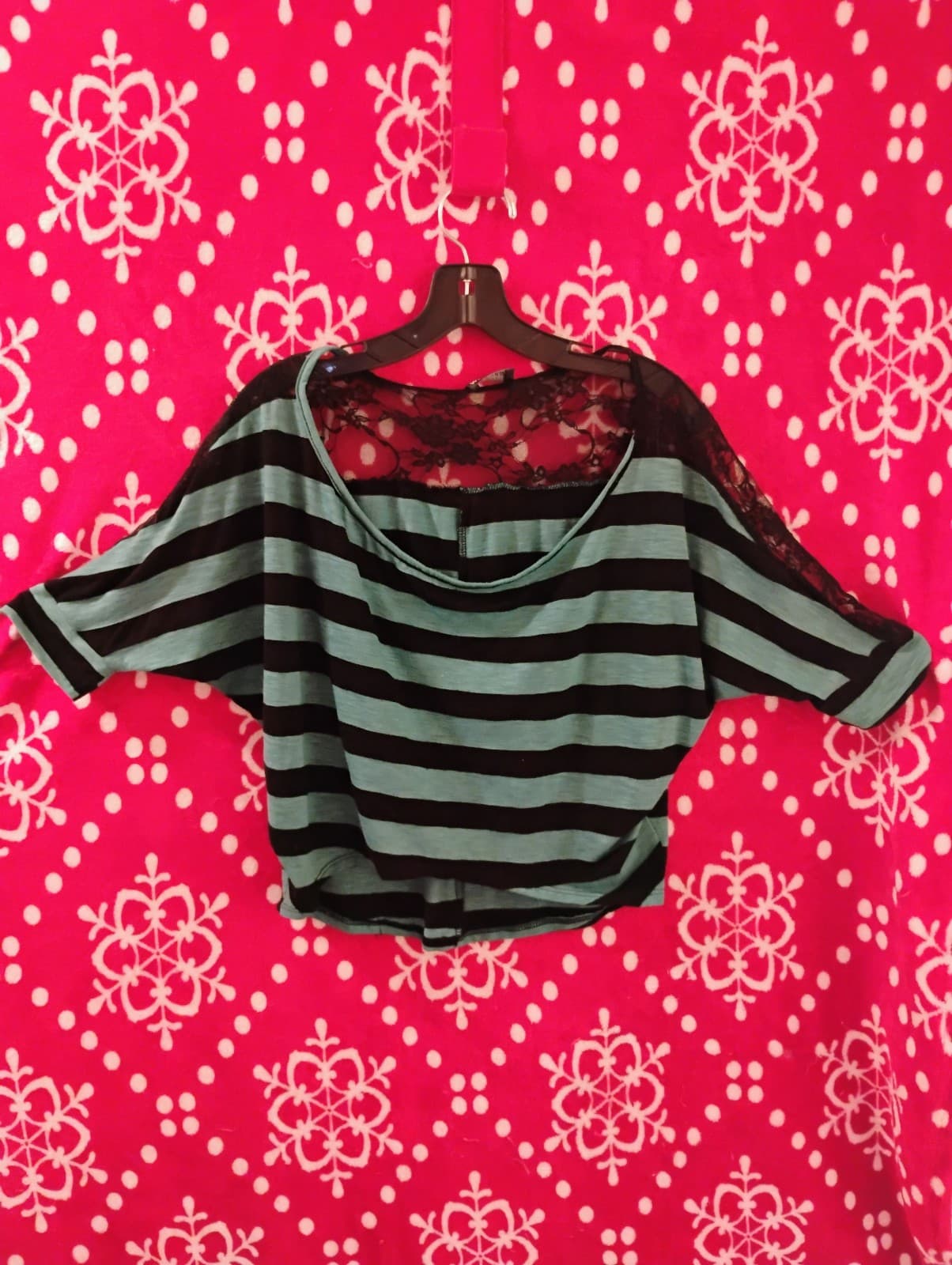 Wet Seal black and teal with Lacey shoulder top - Image 1