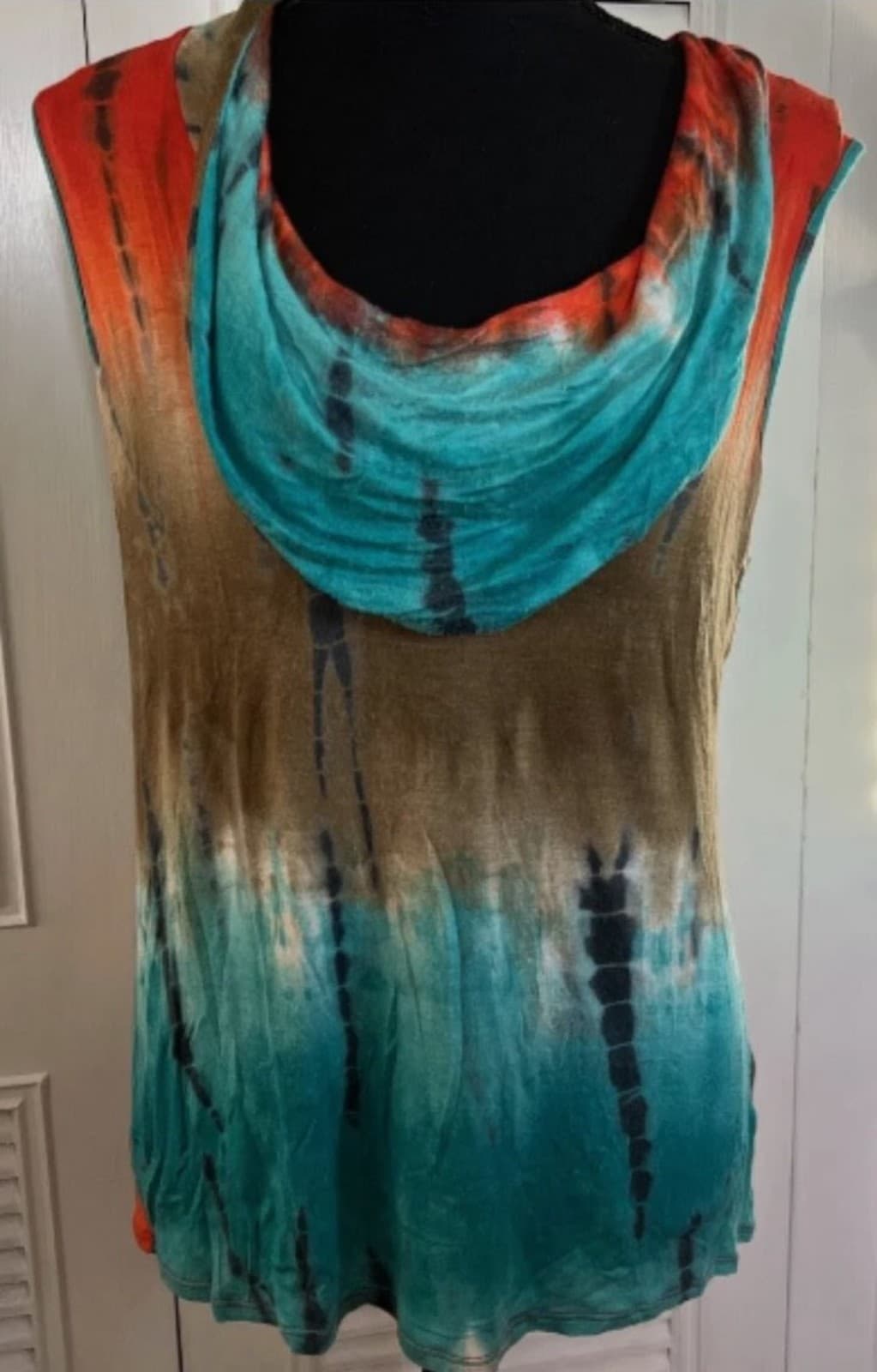 S Point Teal & Orange Tie Dye Cowl Neck Tank - Size S - EUC - Image 1