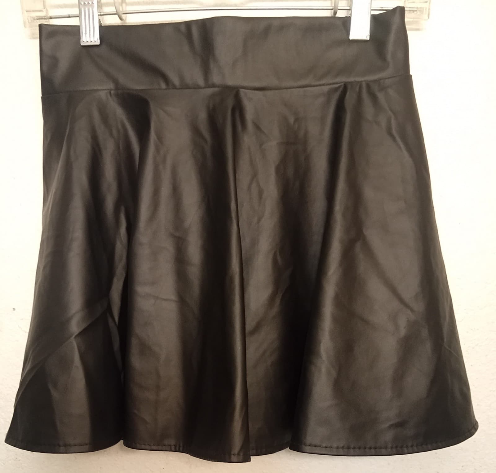 White Label Black Faux Leather Skater Skirt - Size L (Juniors) - Image 1