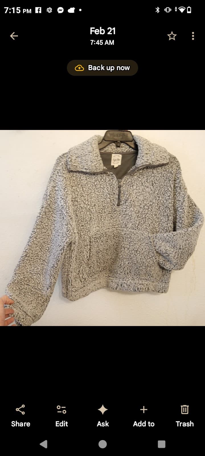 Cozy Hippie Rose Cloud-Soft Sherpa Quarter-Zip Pullover - Grey (Size L) - Image 1