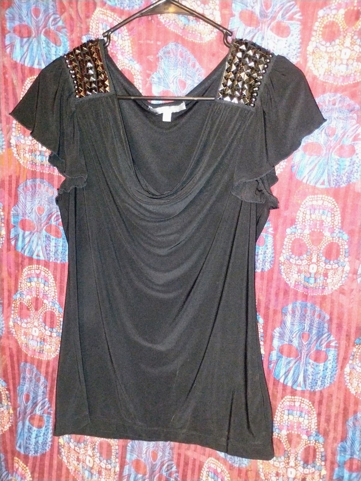 Black Cowl Neck W/ Studded Shoulder Details by ny collection - Image 1