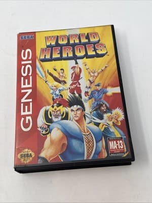 World Heroes Sega Genesis w/Box Authentic - Image 1