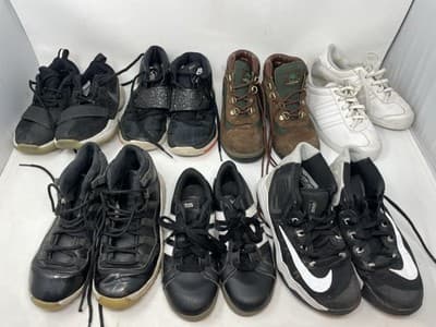 Lot Of 7 Youth Shoes Size 1 Y 1.5 Y 13 K Timberland Adidas Nike Jordans - Image 1