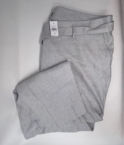 Ann Taylor Loft Pants Linen Belted Straight Leg Lightweight- Grey Size 20 - Image 1