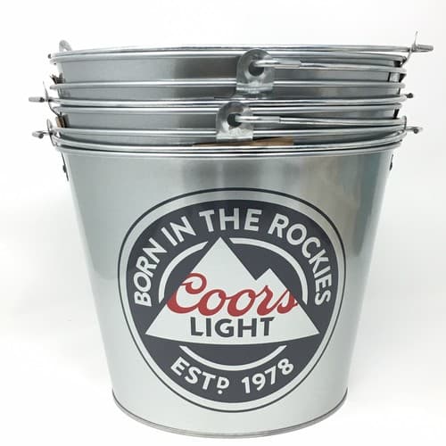 Lot of 5pc Coors Light Beer 5 Quart Rockies Ice Buckets Steel - Image 1