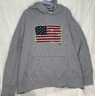 Polo Ralph Lauren American Flag Hoodie Men's XL- Grey. - Image 1