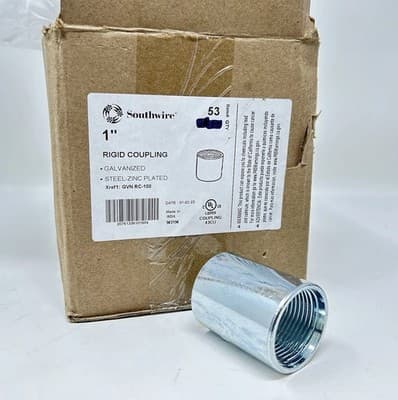 Southwire 53RC-100 1" Rigid Threaded Coupling Galvanized Steel Zinc Plated Qty25 - Image 1