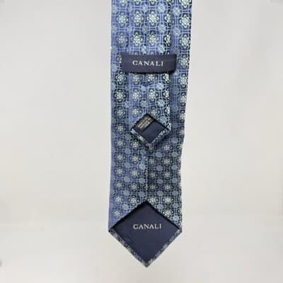 Canali Tie 100% Silk Made in Italy Medallion Floral Blue Purple 59” - Image 1