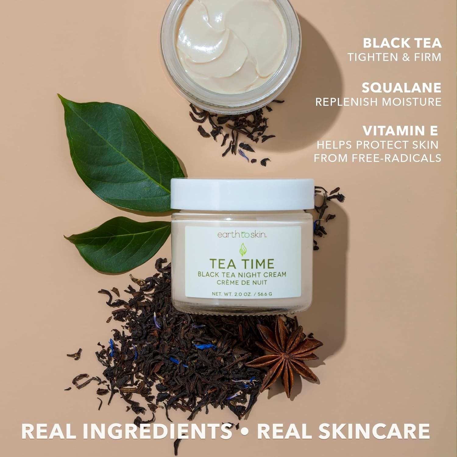 Earth To Skin - Moisturizer, Tea Time Black Tea Night Cream - Face Moisturizer with Edelweiss Extract, Glycerin and Squalane for Overnight Hydration, Antioxidant Benefits and Smooth, Healthy Looking Skin 2 - Image 1