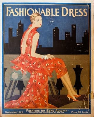 1929 Fashionable Dress Magazine Cover Art Deco NYC Skyline Ruth St Denis Tangee - Image 1