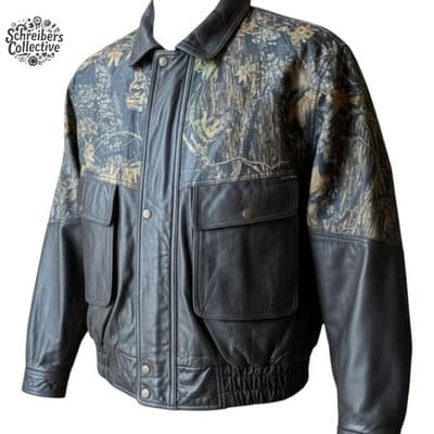 Vintage Legendary Whitetails FULL LEATHER Zip Out Liner Camo Bomber 90s Y2K RARE - Image 1