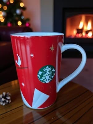 Vintage Collectible Starbucks 2012 Christmas Mug 12 oz Red White Bird Ornament - Image 1