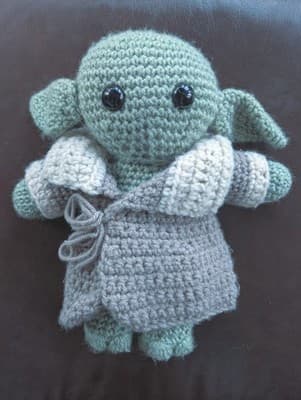 Handmade Crochet Grogu Baby Yoda Inspired Plush - Large 11” Amigurumi - Detailed - Image 1