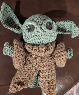 Unique Handmade Crochet Grogu Plush - 7” Stylized Baby Yoda Inspired Amigurumi - Image 1