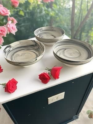 Modern Abstract Gray White Ceramic Bowl Set Smooth Finish 3-Piece - Image 1