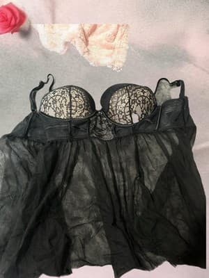 Victoria's Secret Black Lace Mesh Babydoll Sleeveless Sleepwear 36C With GString - Image 1