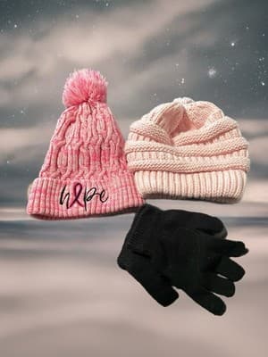 Women's Pink Acrylic Knit Cable Beanie Hat, Pom-Pom, Hope Theme, One Size - Image 1