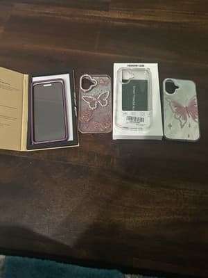 3 Butterfly, Glitter and Clear Cases for iPhone 16 6.1" Pink Clear + Protector - Image 1