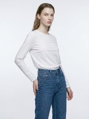 Ivory Black Pleated Crew Neck Women's Blouse Long Sleeve Solid Set of 2 - Image 1