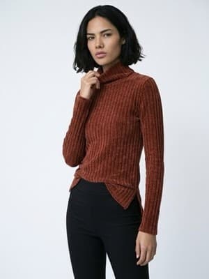 Brown Knit Turtleneck Pullover Women's Top L Long Sleeve - Image 1