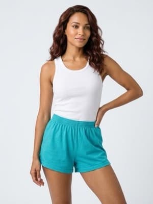 Soffe Juniors XS Sweat Shorts Turquoise Gray Elastic Waist Cotton Blend - Image 1