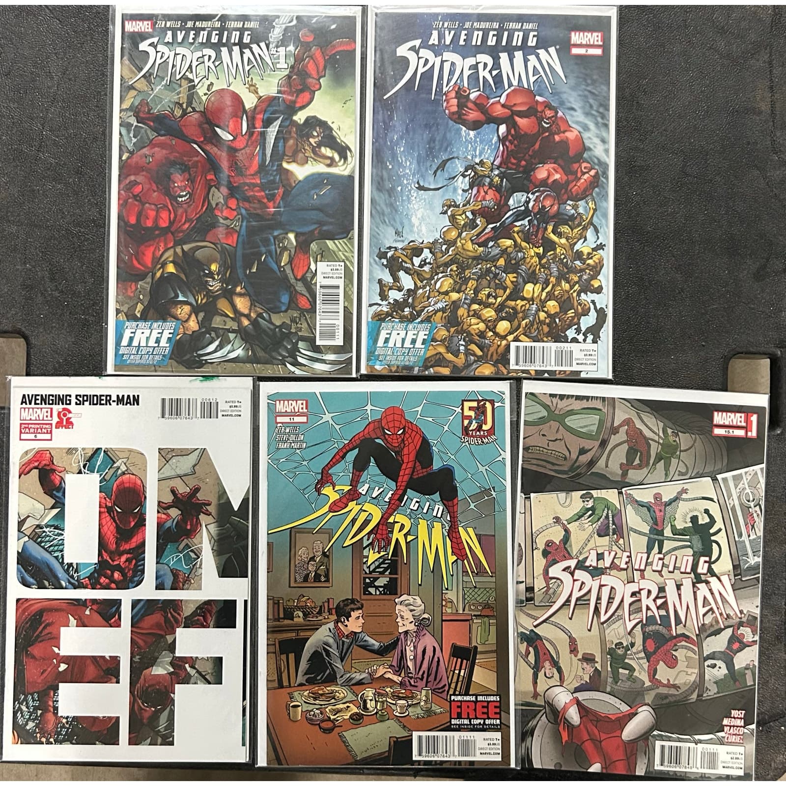 Avenging Spider-Man #1, 2, 6 2nd Print, 11, 15 (2012 Marvel) Lot of 5, 1 Key - Image 1