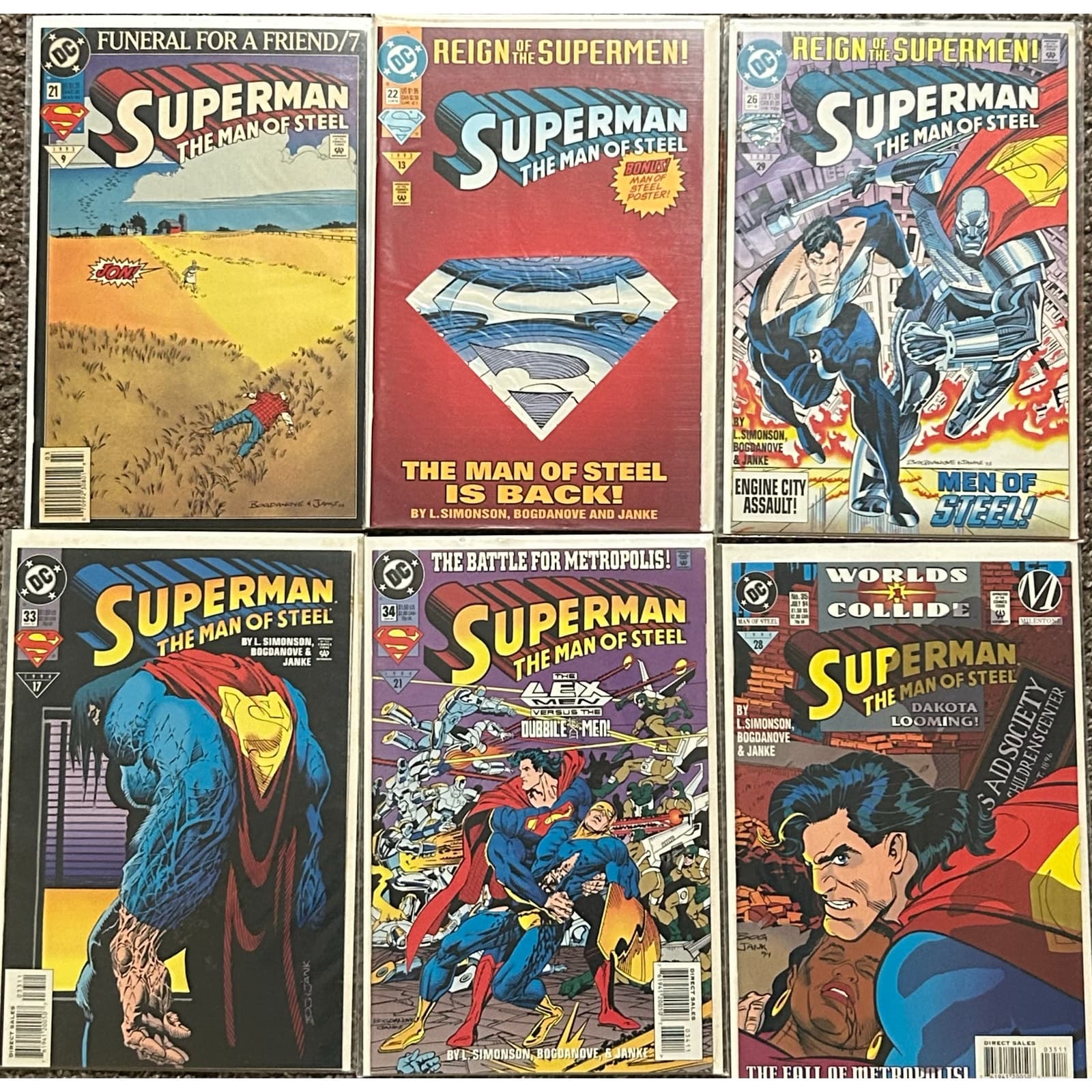 Superman The Man of Steel #21, 22, 26, 33, 34, 35 (1993 DC) Lot of 6 - 2 KEYS - Image 1