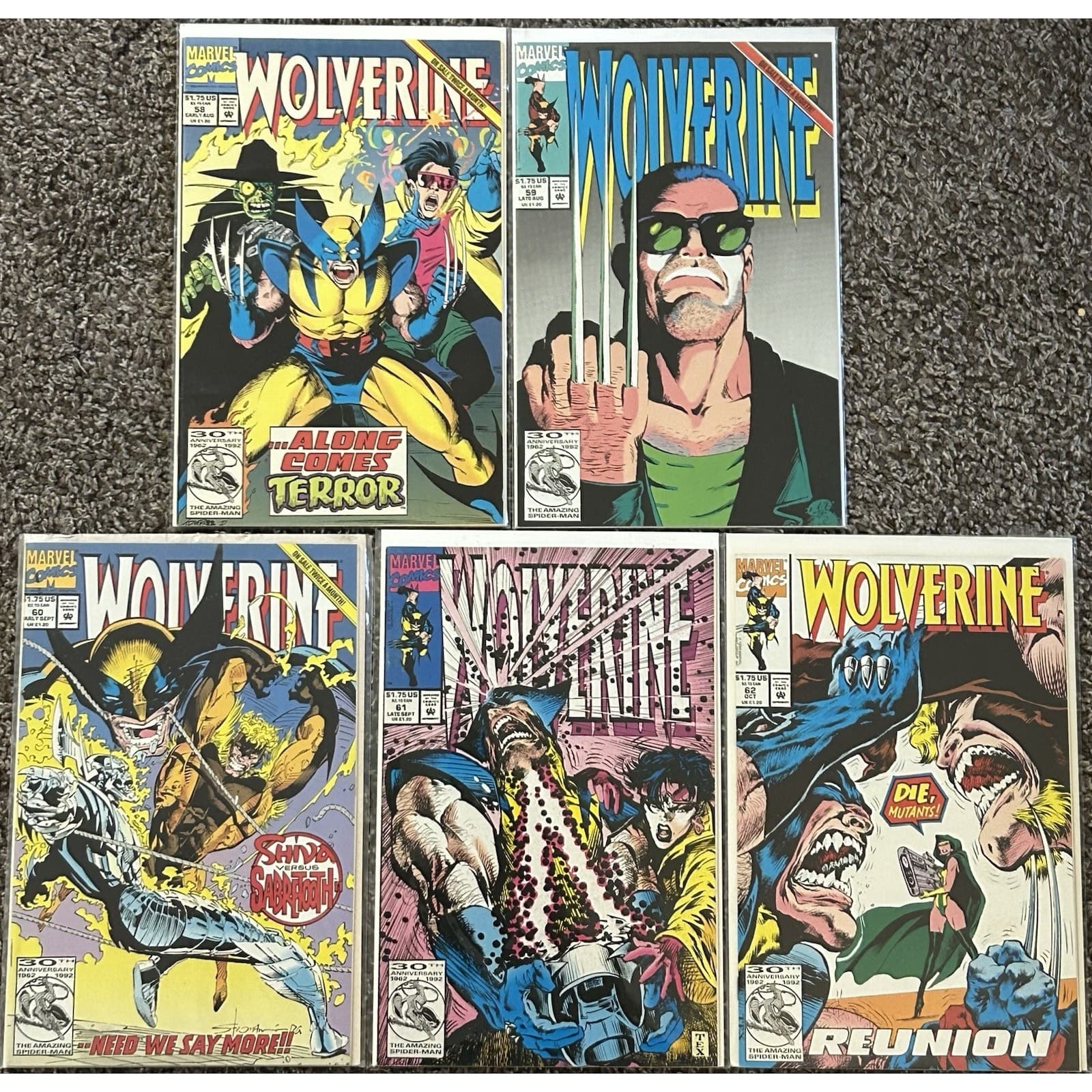 Wolverine 2nd Series #58, 59, 60, 61, 62 (1990 Marvel) Lot Of 5 - 1 KEY ISSUE - Image 1