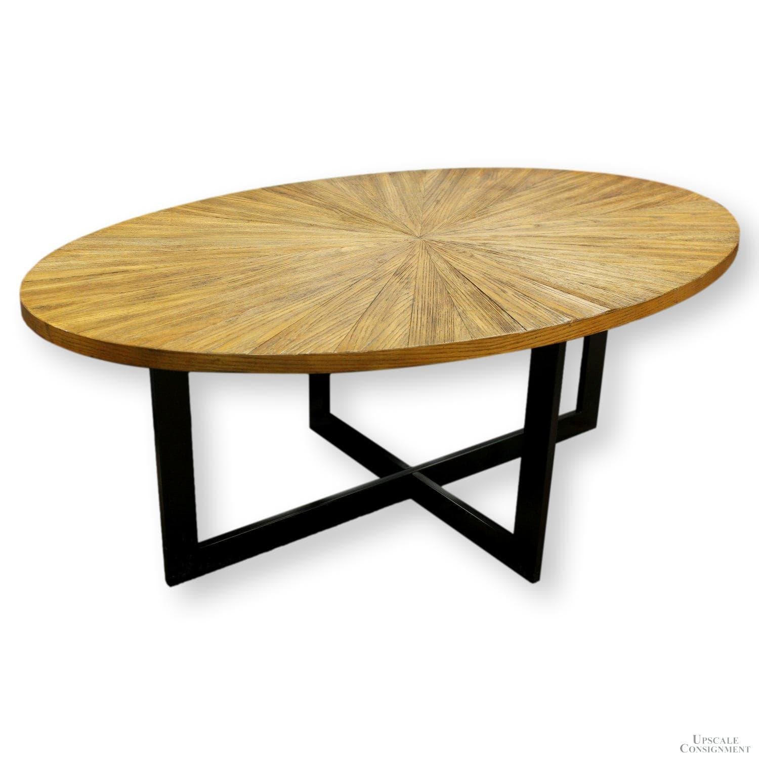 Oval Sunburst Wood & Metal Coffee Table - Image 1