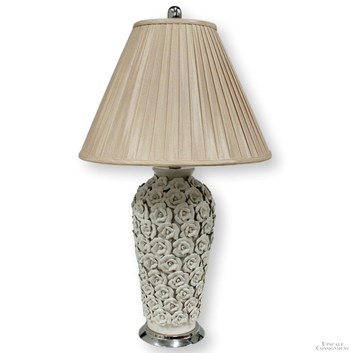 White Ceramic Floral Table Lamp - Image 1
