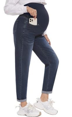 POSHGLAM Women's Maternity Jeans Over Belly Comfy Stretch 28" Boyfriend - Image 1