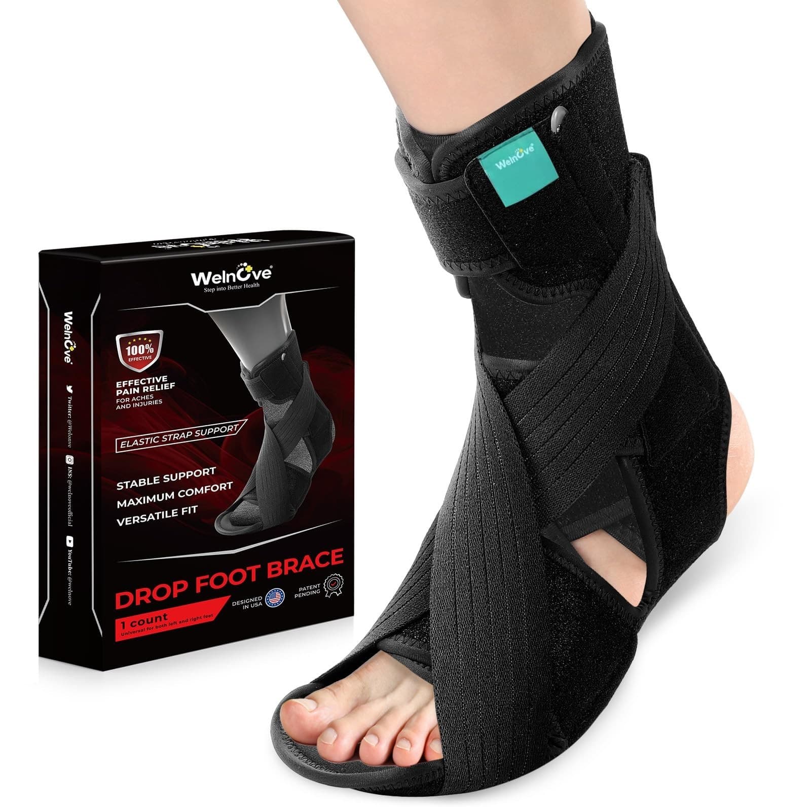 Welnove AFO Foot Drop Brace – Adjustable Lightweight Ankle Support Keeps Foot at - Image 1