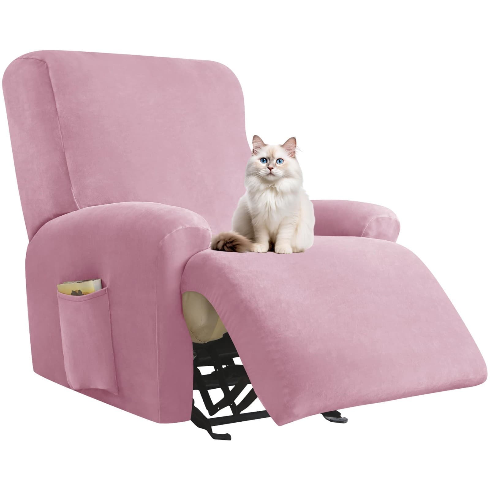 Deisy Dee 4-Piece, 1 Seat Recliner Cover, Soft Velvet Recliner Chair Covers- Sta - Image 1