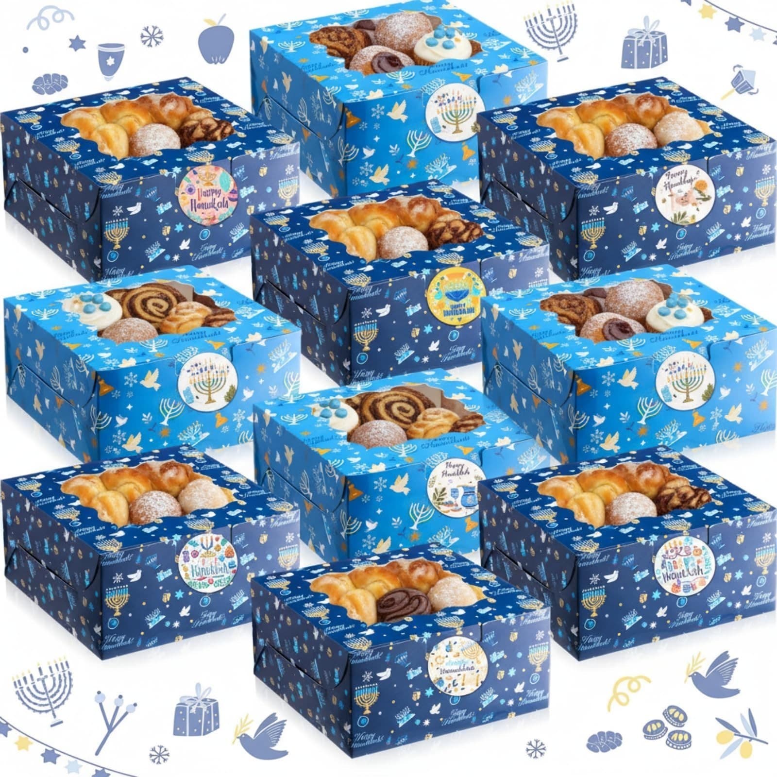 60 Pcs Hanukkah Cookie Box with Windows - Image 1